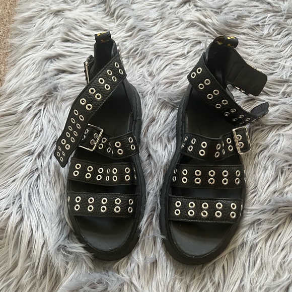 Dr. Martens Shoes - Dr. Martens Black Sandals with Silver Accents